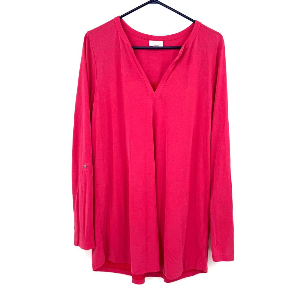 J. Jill Size Medium Tall Long Sleeve Blouse Top Shirt Pink Red Color Modal Blend